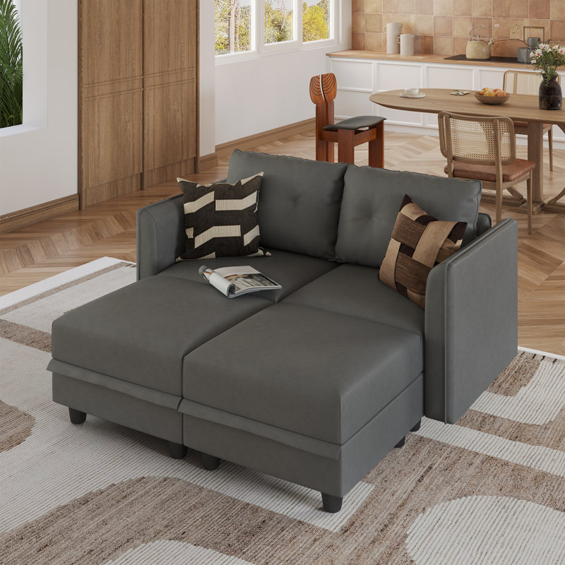 Canapé modulaire en L rembourré 4 pièces Tomario, Polyester gris
