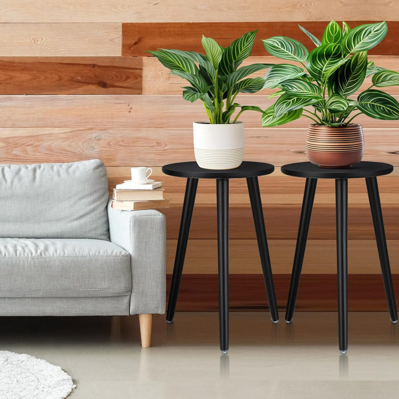 Ensemble de 2 porte-plantes d'intérieur en bois de style Mid-Century moderne avec plateau rond pour pots de fleurs, salon, balcon et décoration intérieure