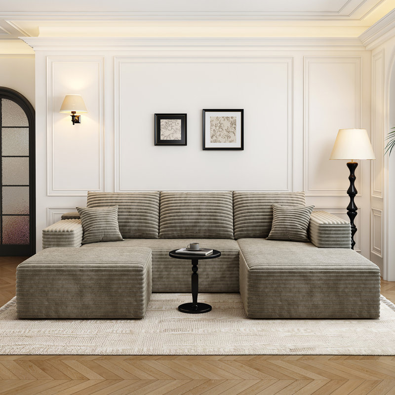 Canapé modulaire 107,5 po avec 1 repose-pieds Cloud, Orienté à droite, Tissu velours côtelé moelleux Camel