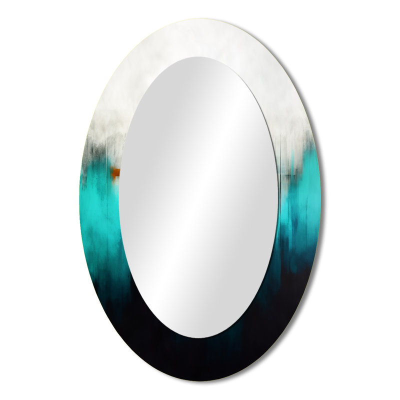 Miroir mural ovale bleu et noir à motif abstrait ondulé III, 36 po x 24 po