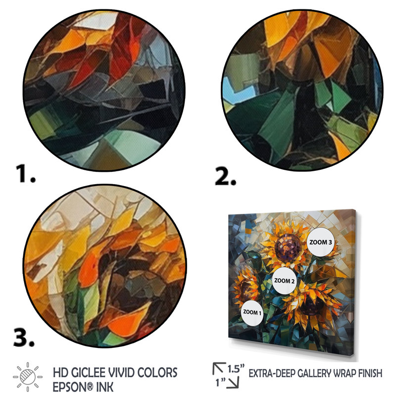Tournesol jaune symphonie V sur toile, Cadre photo noir, H 16 po x l 16 po x P 1 po