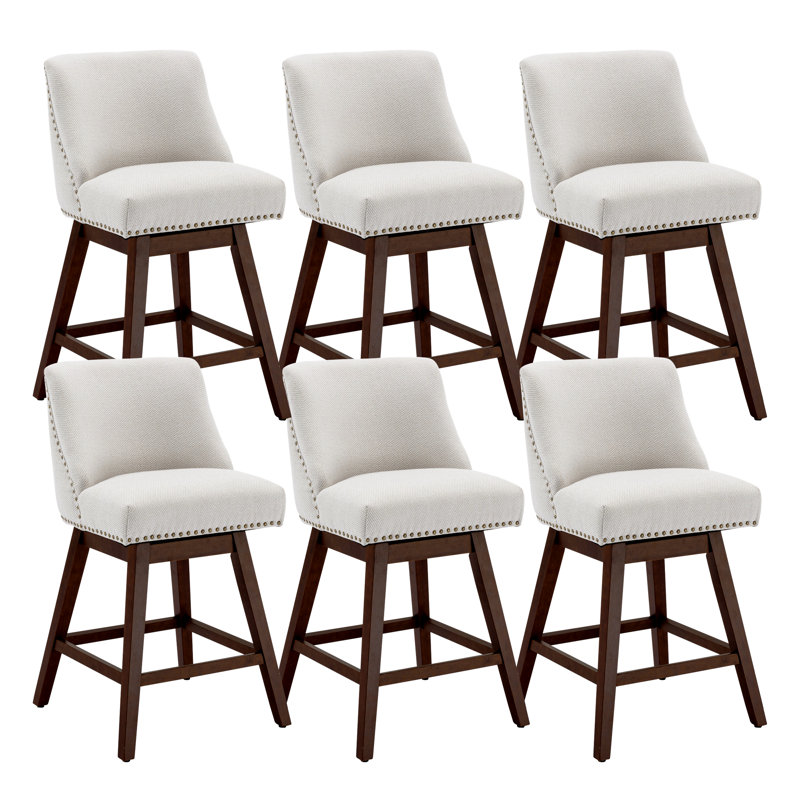 Counter Height Swivel Barstools, 26'' H Seat Height Upholstered Bar Stools, 6, Beige