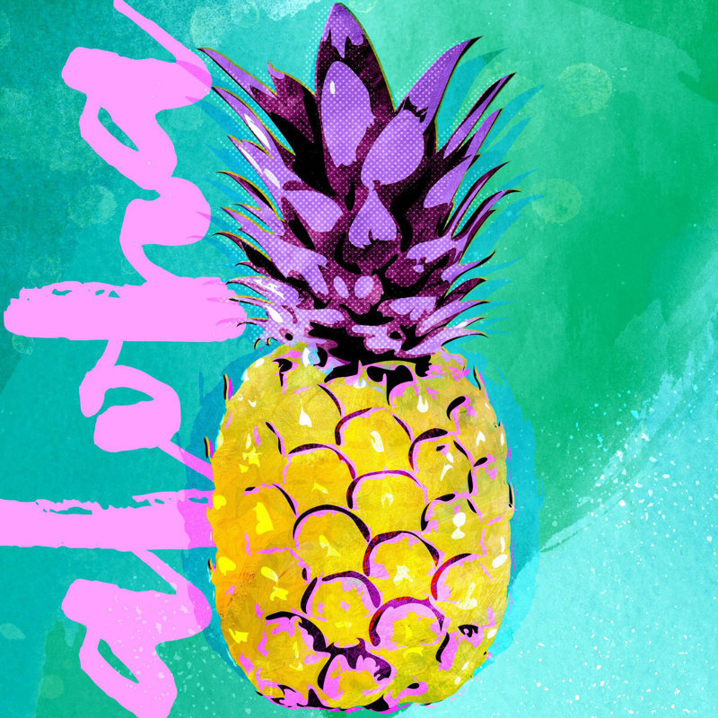 « ananas aloha » par rick martin, reproduction d’art sur toile tendue, H 32 po x l 32 po x P 1,5 po