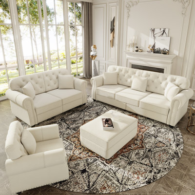 Ensemble de salon 4 pièces en velours Chesterfield