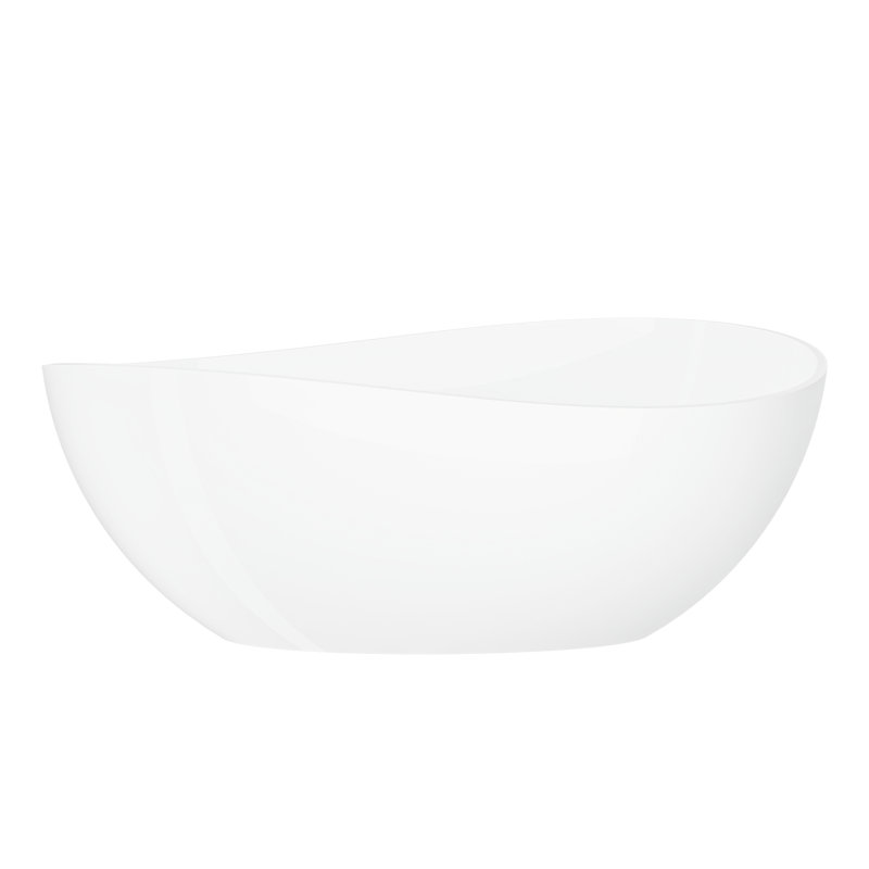 Baignoire de trempage autoportante à surface solide de 63 po, baignoire en résine d'ingénierie de luxe avec trop-plein et bonde escamotable, blanc brillant, idéale pour la salle de bain contemporaine blanche de conception ergonomique thermique
