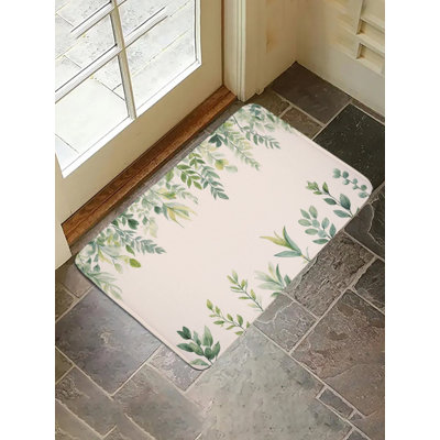 Green Leaf Vine Border Bath Rug, 16L X 24W