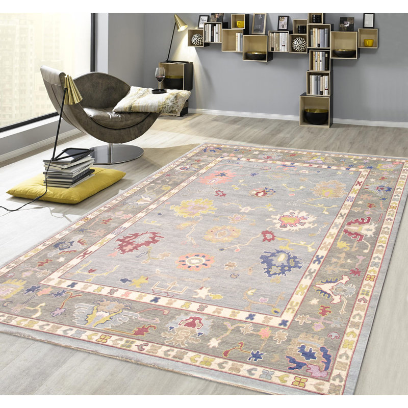 Oushak Hand Knotted Wool Floral Area Rug, Rectangle  8'11" X 12'0"
