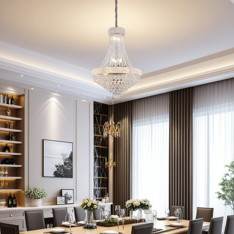 Luxueux lustre en cristal K9 de 36 po à un niveau, luminaire câblé à 14 lumières DEL pour salle à manger, vestibule et salon