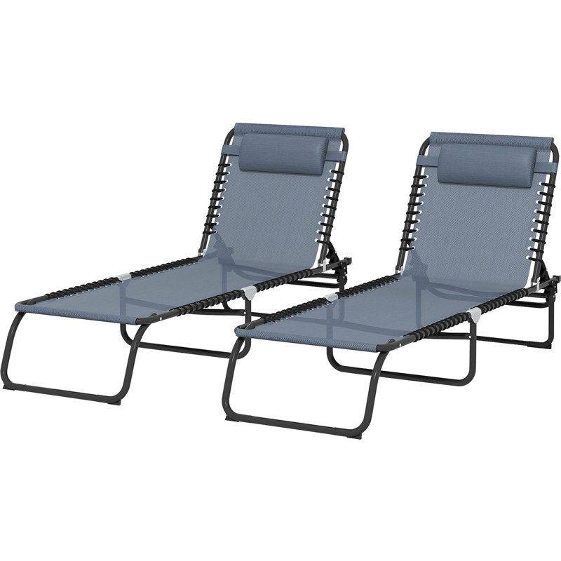 Yard Tanning Chair - 4 Adjustable Back, Foldable, Gray Mesh Front Porch Folding, Recline, Breathable Mesh,