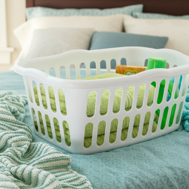 12-Pack Laundry Baskets, 1.5 Bushel Capacity, Plastic Material With Handles, Suitable For Bedroom, Bathroom, And Wardrobe Storage, White, Rectangular.