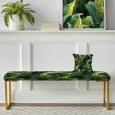 Green Banana Leaf Bliss Tropical Pattern - Tropical Upholstered Gold Bench