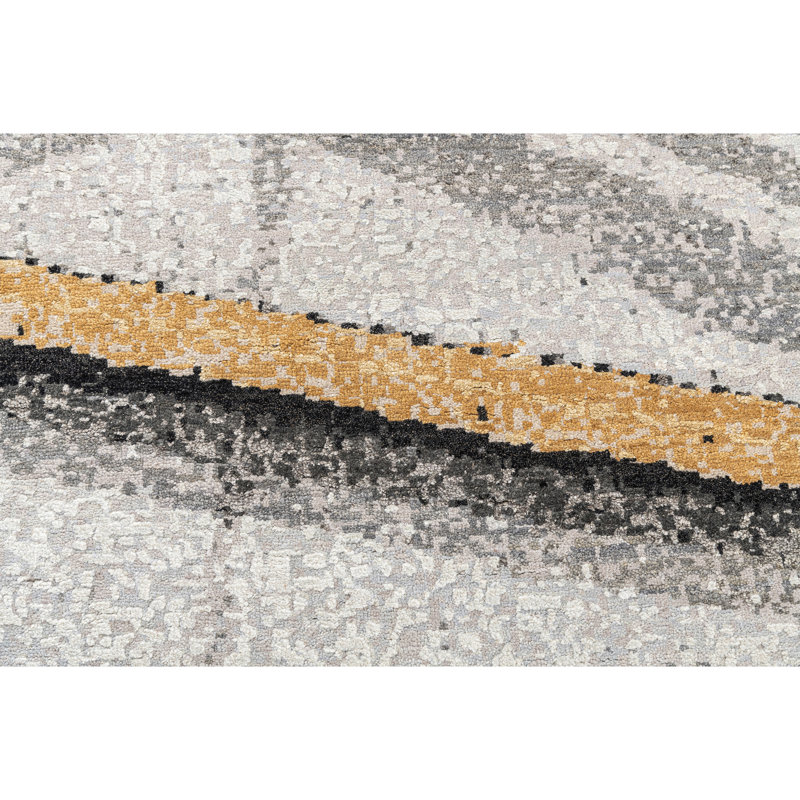 Hand Knotted Abstract Area Rug in Silver/Black/Beige, Rectangle 12' x 15'