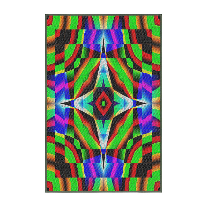 Tissé à la machine à la machine à partir de laine et de polyester vert/bleu/rouge Tapis décoratif, Rectangle 5 pi x 8 pi