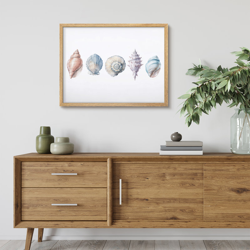 «Pastel Seashell Collection», impressions murales encadrées - décor côtier doux pour le salon de la salle de bain, Natural