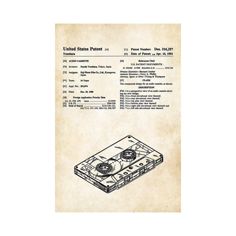 "Tape Cassette" par vern77 - Art textuel sur toile tendue, H 18 po x l 12 po x 1,5 po