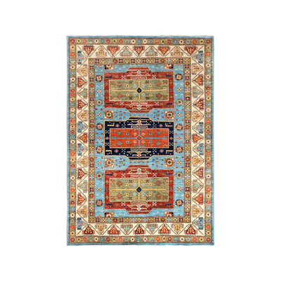 Tapis oriental rectangulaire bleu en laine noué à la main 6 pi 0 po x 8 pi 6 po - MOA1021144