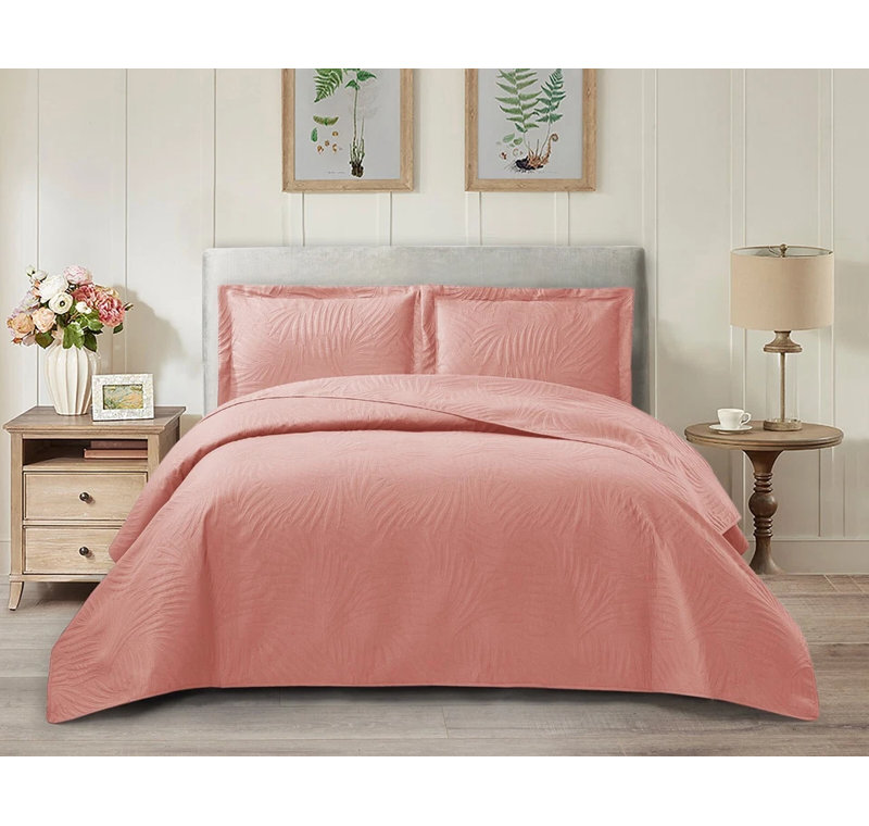 Floral Bedspread with Pillow Shams Included, Pink, Single Bedspread  + 1 Standard Sham