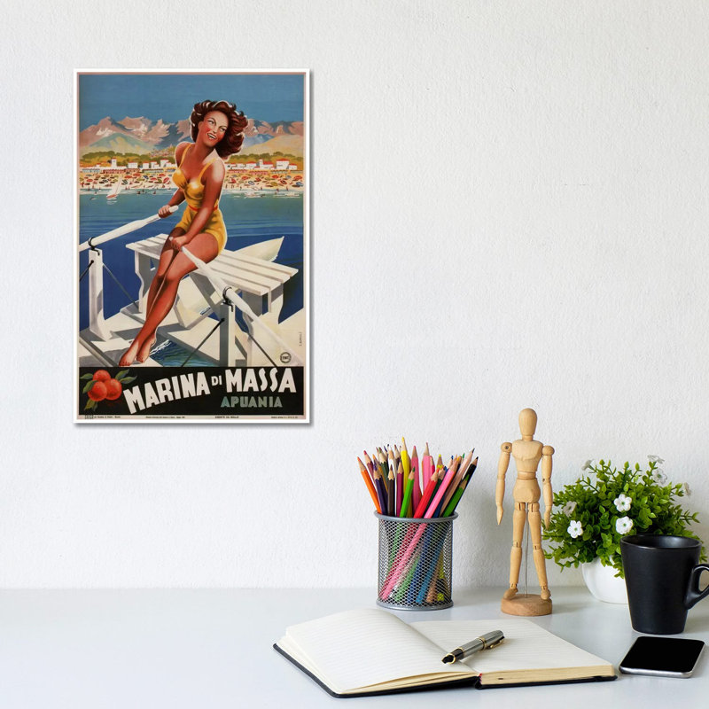 Marina Di Massa (Apuania) Advertising Vintage Poster - Wrapped Canvas Print, 20.32 cm H x 30.48 cm W
