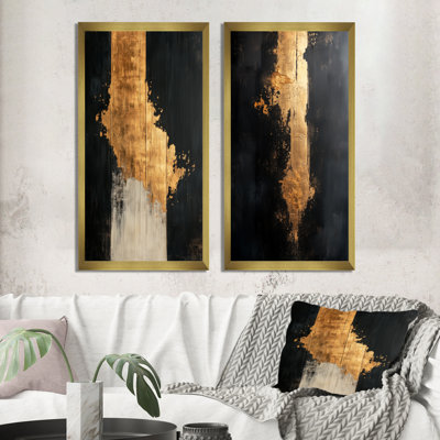 Gold Rising Through Black I - Abstract 2 Piece Canvas Prints