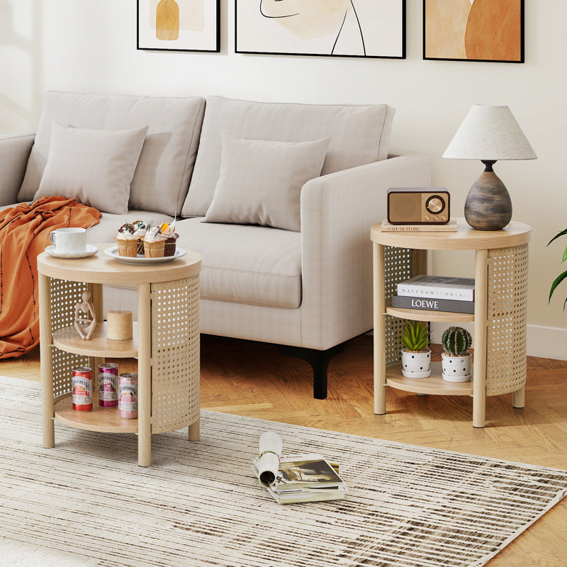 Round End Table Set, 2, Walnut