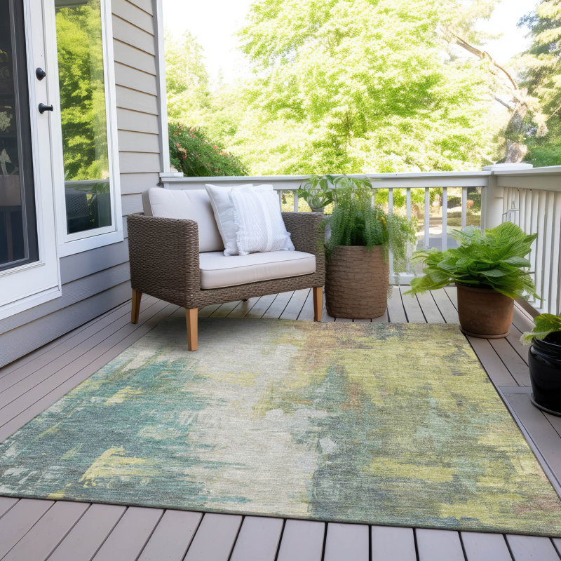 Machine Washable Indoor/Outdoor Xhevrie Seafoam Rug, Rectangle 5' x 7'6"