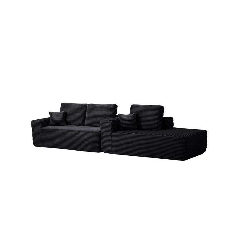 Canapé modulaire de 104 po avec méridienne en forme de L et poches latérales, conception modulaire moderne, assise profonde, canapé rembourré pour le salon / chambre à coucher, sans assemblage requis (tissu moelleux), noir, droite