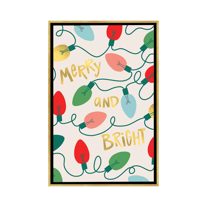 «Merry and Bright I» par Caroline Alfreds - impression d'art graphique, H 26 po x l 18 po x 1,5 po, Toile encadrée d'or