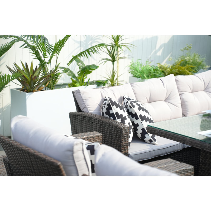 Bozhan 7 - Person Patio Dining Set with Rectangular Table , Cushions Included