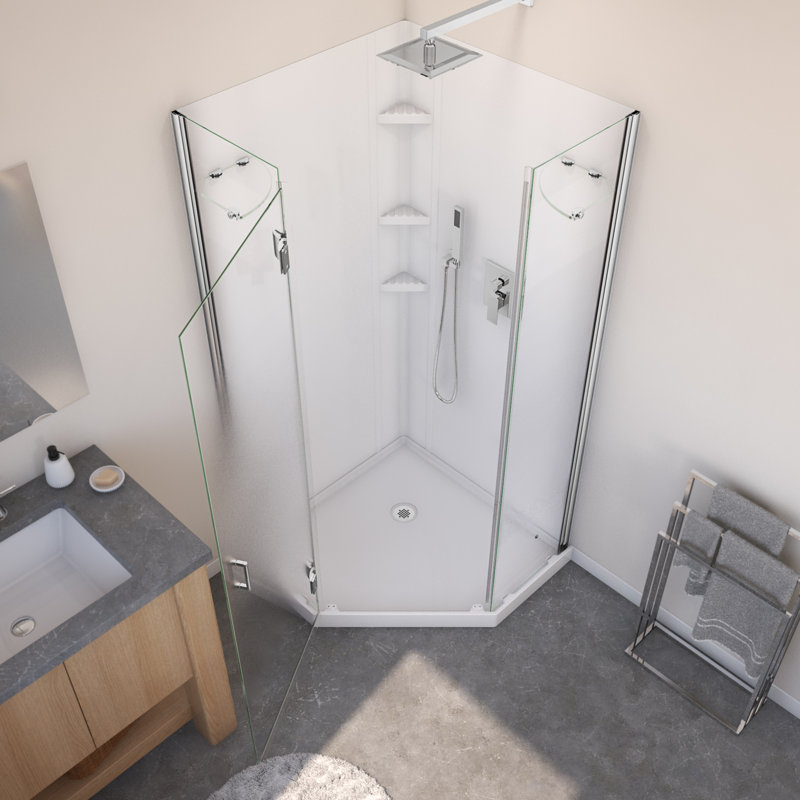 Ensemble de douche à drain central en polystyrène 36 x 36 Papaya en blanc avec verre transparent en chrome