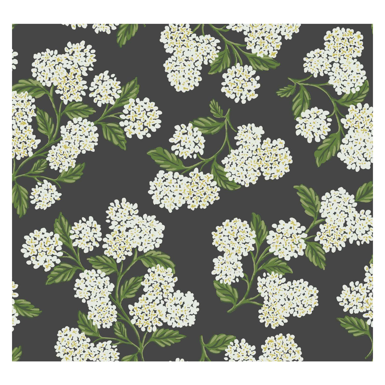 Hydrangea 27' x 27" Wallpaper, Black/White
