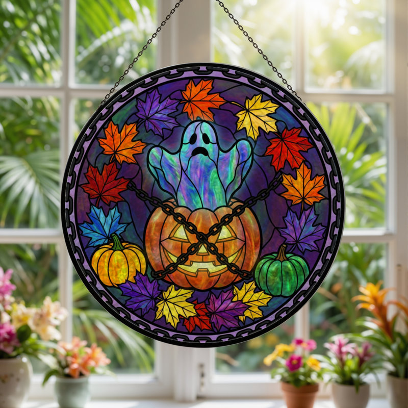 Panneau de vitrail 12 "H Ghost Pumpkin