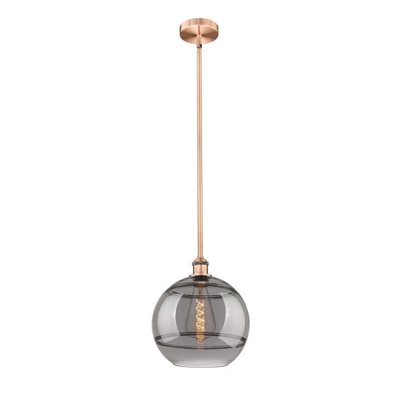 Mini-luminaire suspendu avec tige 6 po Edison Bienes-616-G556, H 12,88 po x l 12 po x P 12 po, Gris fumée clair