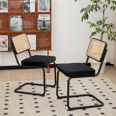 Tristen Rattan and Fabric Upholstered Dining Chairs