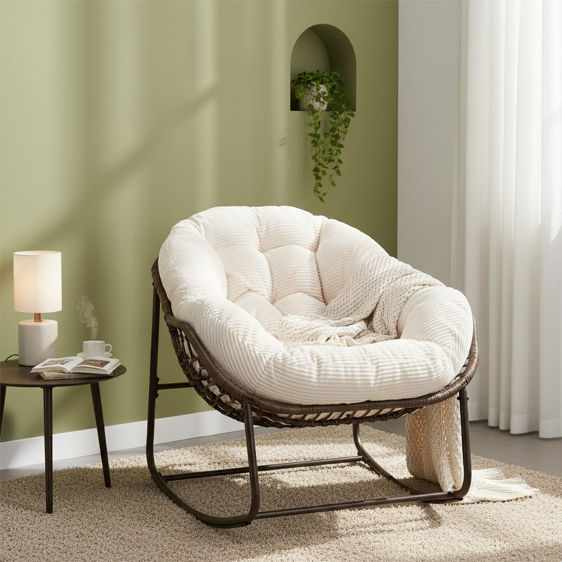 Chaise berçante avec coussin Egg Chair, pour l'intérieur et l'extérieur, Blanc