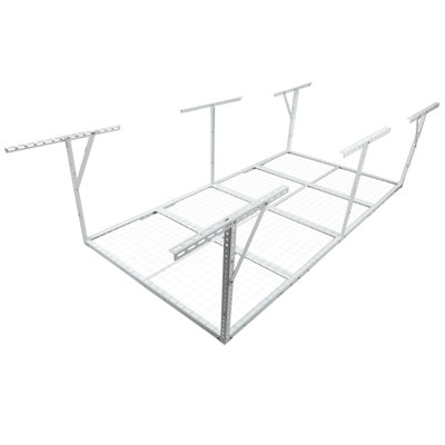 4x8FT Overhead Garage Storage Rack, Heavy-Duty Metal Garage Ceiling Storage Rack, 22''-40" Adjustable Ceiling Drop-Down, 600 lb. Loading Weight Capacity, White Color