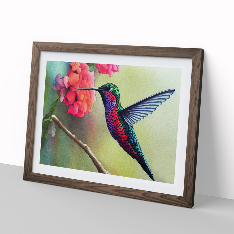 Hummingbird Vol.6 - Single Picture Frame Print, 46cm H x 64cm W x 2cm D, Walnut