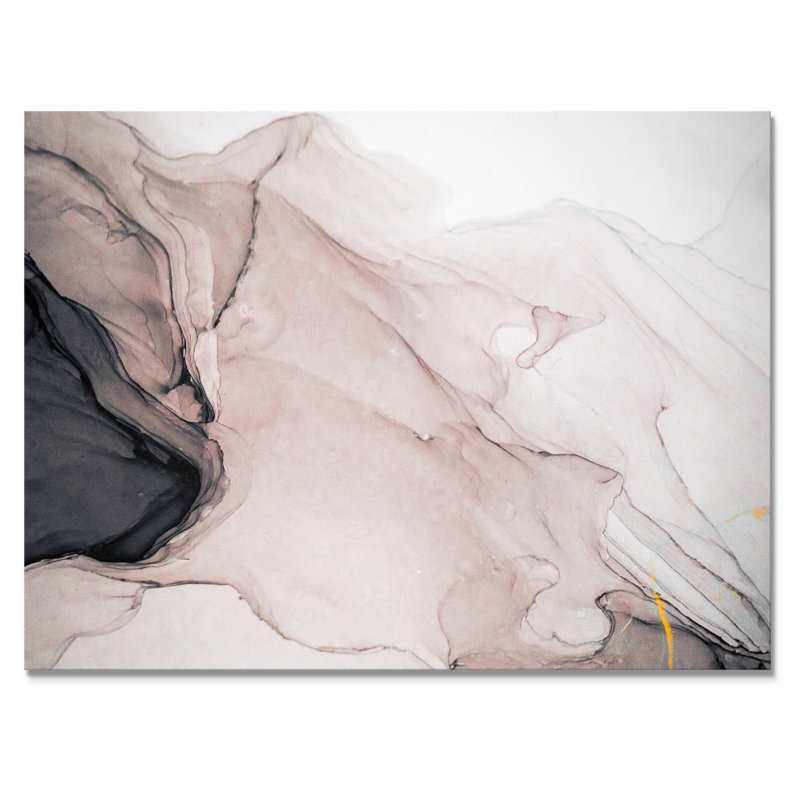 Gris et blanc marbré fluide - art mural moderne sur toile, H 34 po x l 44 po x P 1,5 po, Toile tendue