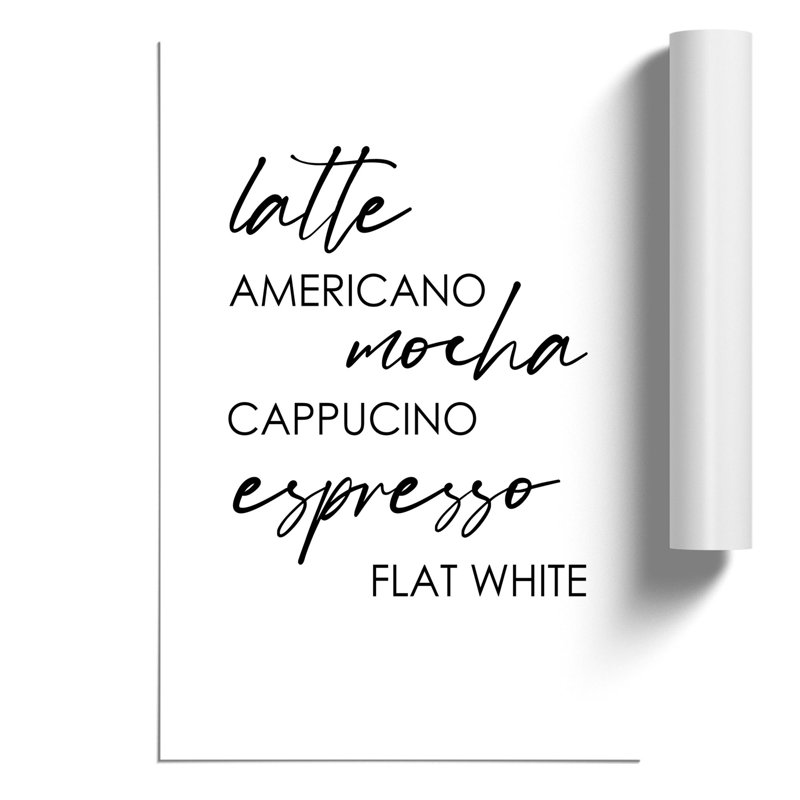 Coffee Types - Frameless Print, 42cm H x 30cm W x 0.1cm D