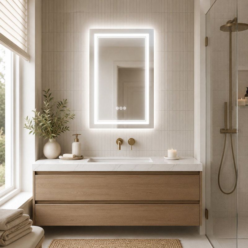 Miroir de salle de bain rectangulaire à DEL 20 po x 28 po, 20'' H x 28'' W