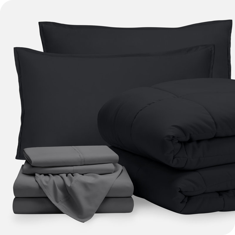 Microfiber Bed-In-A-Bag, Black/Gray, Full XL Comforter + 6 Additional Pieces
