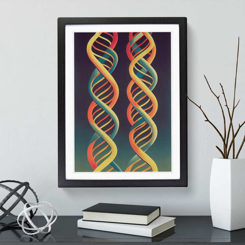 DNA Double Helix - Single Picture Frame Print, Black, 64cm H x 46cm W x 2cm D