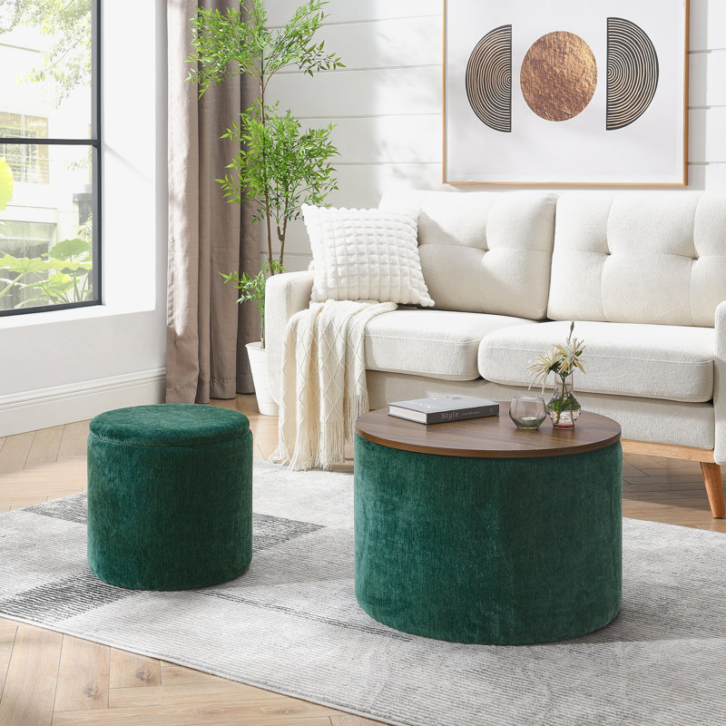 Table basse ronde avec rangement 2 pièces, Vert foncé