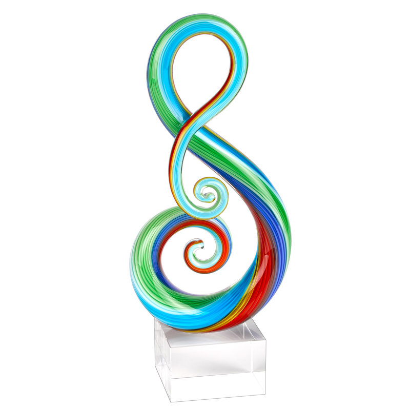 Sculpture de table abstraite moderne en verre de Murano 12 "Aanijah, H 12 po x l 3 po x P 5,5 po, Vert/bleu/rouge