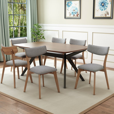 Evonne Upholstered Dining Set With Rubberwood Frame