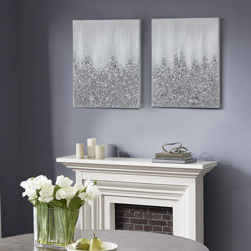 Ensemble d'art mural sur toile 2 pièces, Argent argent