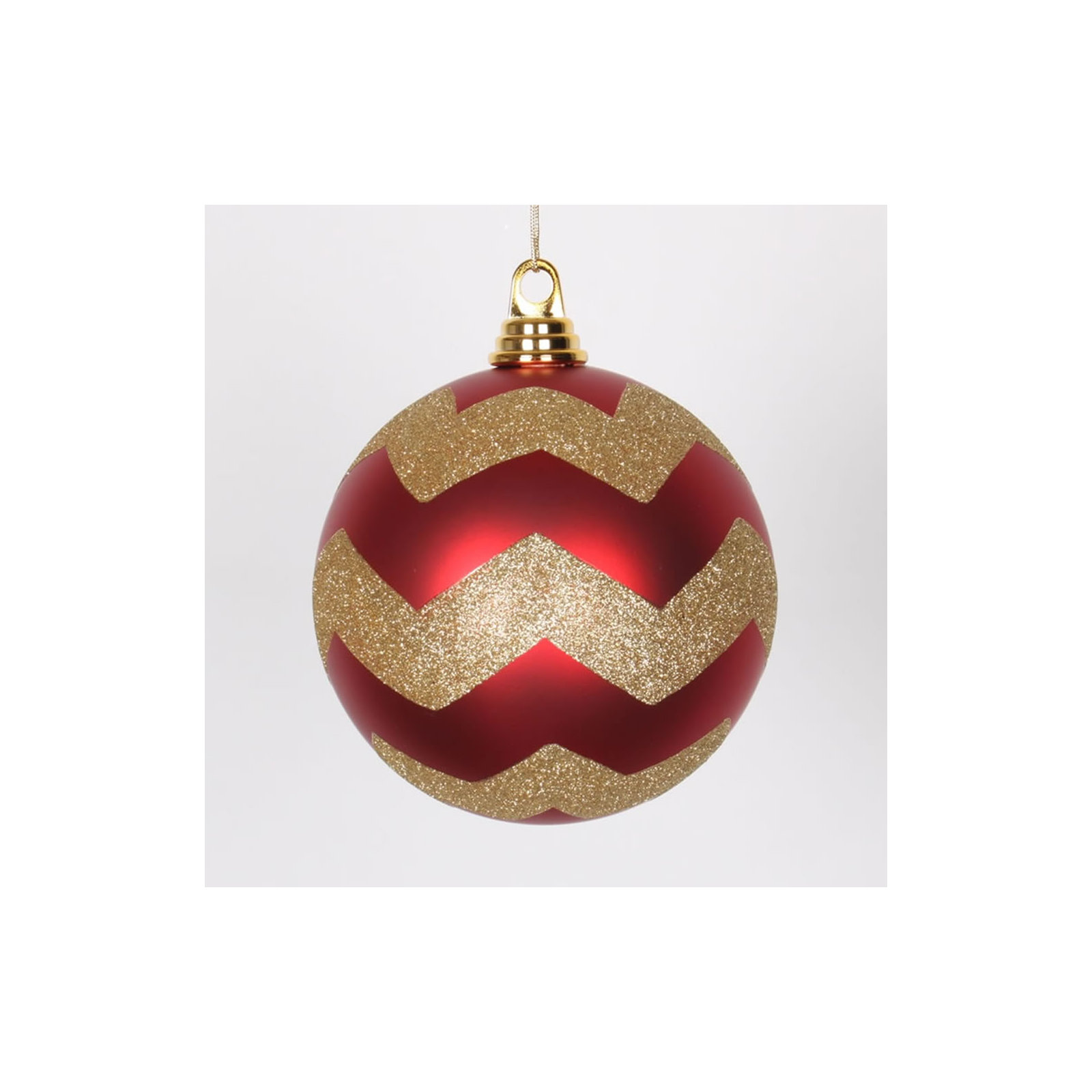 Chevron Shatterproof Christmas Ball Ornament, 6" H x 6" W x 6" D, Cerise Pink Matte/Turquoise Blue