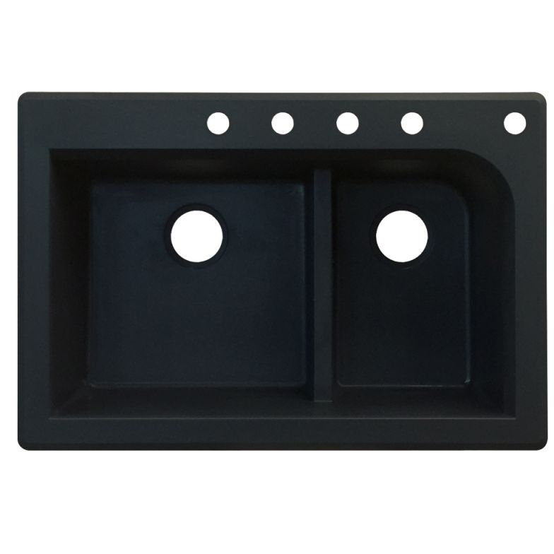 Évier de cuisine à double cuves l 33 po x l 22 po Radius, Noir, 5 trous