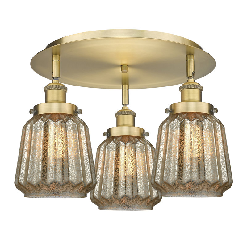 Bayron Glass Flush Mount, Mercury, Brushed Brass