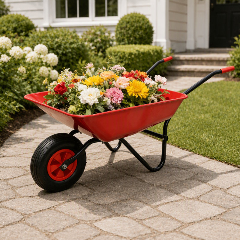 Chariot brouette en acier durable avec roue pneumatique de 12 pouces pour faciliter le jardinage et l'aménagement paysager