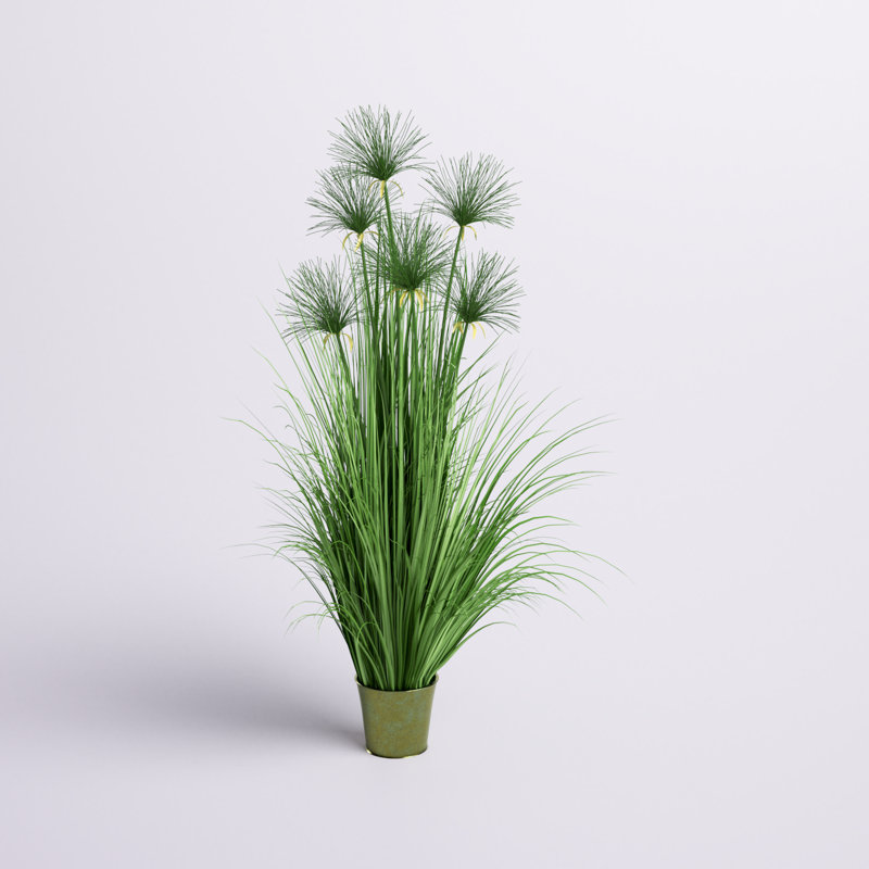 Herbes artificielles en pot et têtes de cyperus Goode, H 60 po x l 34 po x P 34 po
